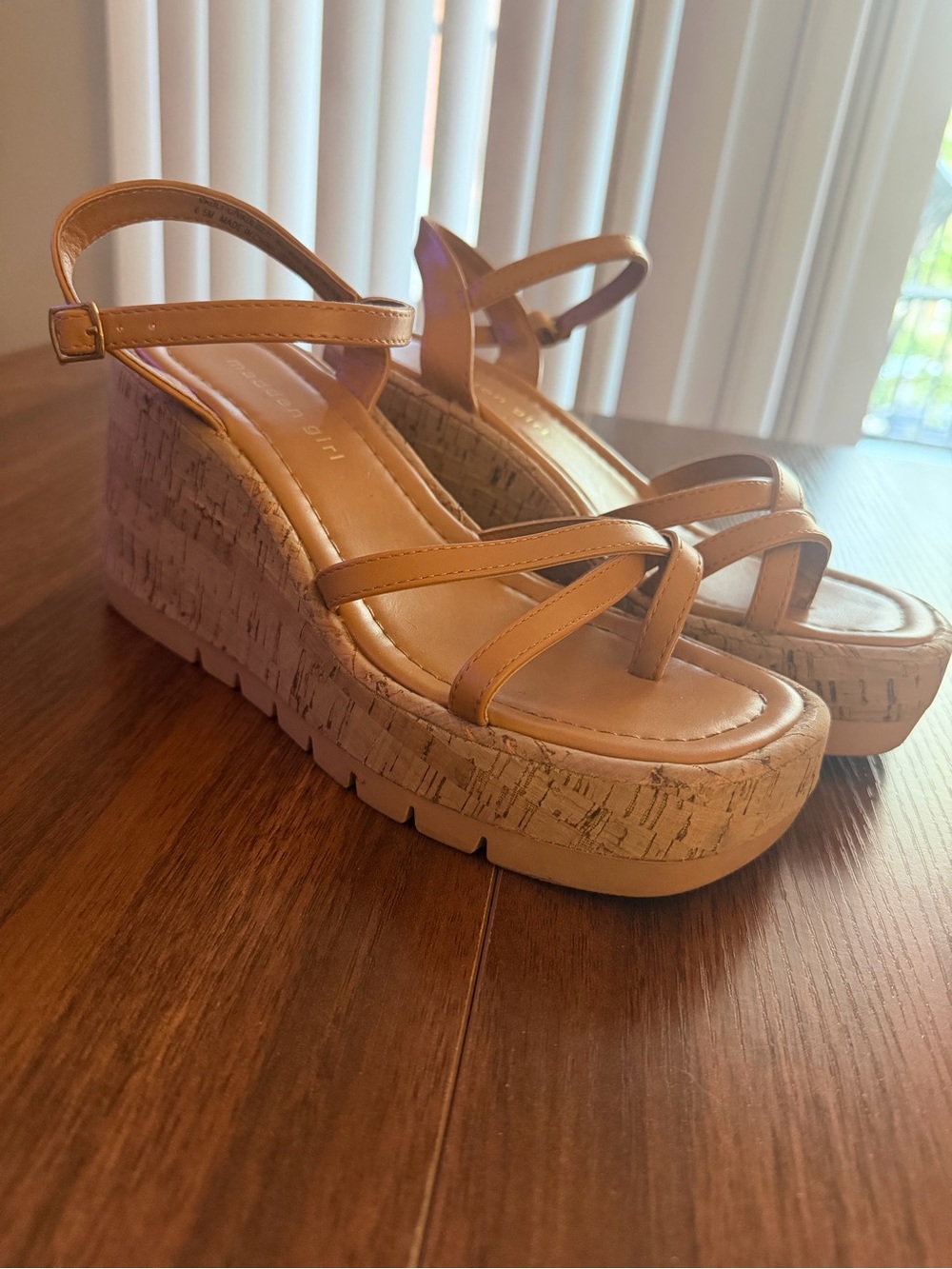 Madden Girl Light Tan Strappy Cork Wedge Sandals